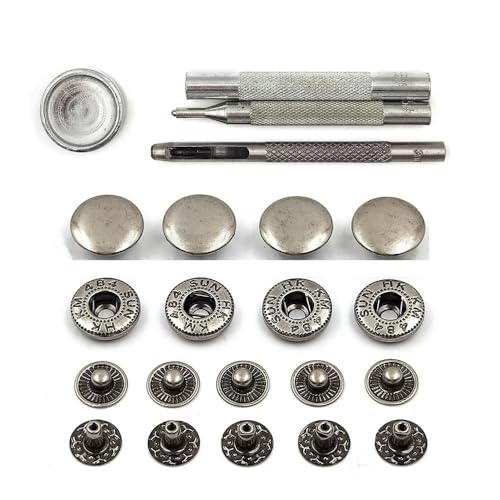 Druckknöpfe aus Metall, Druckknopfnieten, optionales Installationswerkzeug-Set für Lederwaren, Kleidung, Kleidersäcke, Schuhe, Nickel mit Werkzeug, 15 mm (831), 50 Stück von LEQIJK