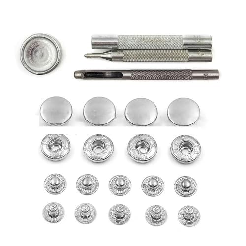 Druckknöpfe aus Metall, Druckknopfnieten, optionales Installationswerkzeug-Set für Lederwaren, Kleidung, Kleidersäcke, Schuhe, Silber, mit Werkzeug, 15 mm (831), 50 Stück von LEQIJK