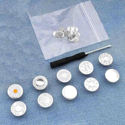 Ersatzknöpfe für Jeans, 17 mm, ohne Nähen, Reparaturset für Metallknöpfe, ohne Nägel, abnehmbares Jeansknopf-Set, Nähzubehör, Stil 1, 10 Stück von LEQIJK