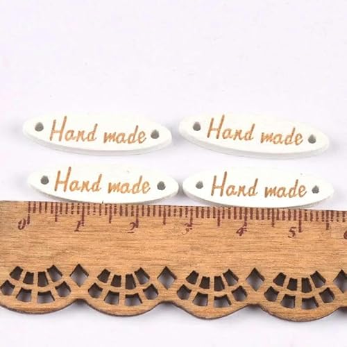 Gemischt 50 Stücke Holzknopf "Hand Made" Tags Holz Nähzubehör Für Kleidung Handgemachte Scrapbooking Handwerk DIY-mt0739 von LEQIJK