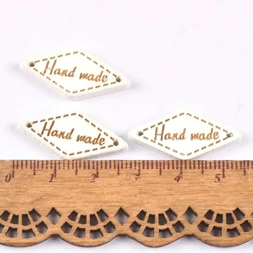 Gemischt 50 Stücke Holzknopf "Hand Made" Tags Holz Nähzubehör Für Kleidung Handgemachte Scrapbooking Handwerk DIY-mt0917 von LEQIJK