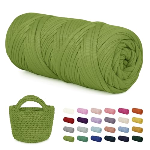 LEREATI 200g Textilgarn zum Häkeln für Körbe, Tshirt Garn zum Häkeln, Dickes Bändchengarn Ribbon T Shirt Yarn, Häkelgarn für Taschen, Häkeltaschen, Decken, Heimdekoration (Avocadogrün) von LEREATI