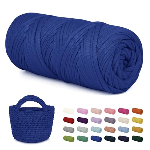 LEREATI 200g Textilgarn zum Häkeln für Körbe, Tshirt Garn zum Häkeln, Dickes Bändchengarn Ribbon T Shirt Yarn, Häkelgarn für Taschen, Häkeltaschen, Decken, Heimdekoration (Azurblau) von LEREATI