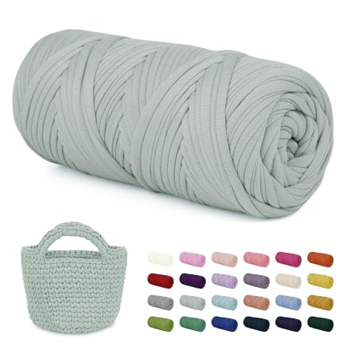 LEREATI 200g Textilgarn zum Häkeln für Körbe, Tshirt Garn zum Häkeln, Dickes Bändchengarn Ribbon T Shirt Yarn, Häkelgarn für Taschen, Häkeltaschen, Decken, Heimdekoration (Bohne Grün) von LEREATI