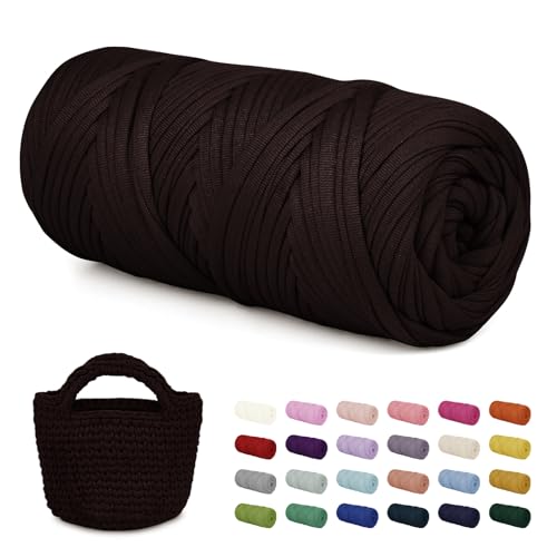 LEREATI 200g Textilgarn zum Häkeln für Körbe, Tshirt Garn zum Häkeln, Dickes Bändchengarn Ribbon T Shirt Yarn, Häkelgarn für Taschen, Häkeltaschen, Decken, Heimdekoration (Kaffee) von LEREATI