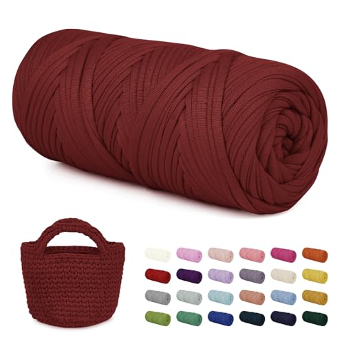 LEREATI 200g Textilgarn zum Häkeln für Körbe, Tshirt Garn zum Häkeln, Dickes Bändchengarn Ribbon T Shirt Yarn, Häkelgarn für Taschen, Häkeltaschen, Decken, Heimdekoration (Korallenrot) von LEREATI