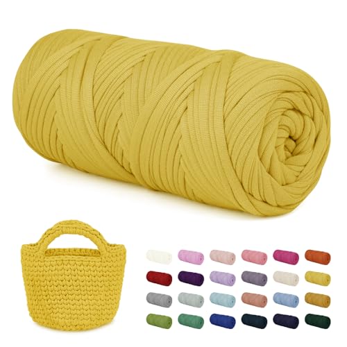 LEREATI 200g Textilgarn zum Häkeln für Körbe, Tshirt Garn zum Häkeln, Dickes Bändchengarn Ribbon T Shirt Yarn, Häkelgarn für Taschen, Häkeltaschen, Decken, Heimdekoration (Leuchtendes Gelb) von LEREATI