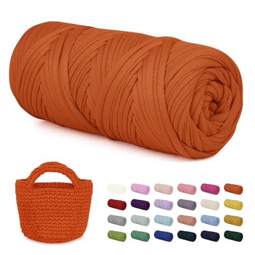 LEREATI 200g Textilgarn zum Häkeln für Körbe, Tshirt Garn zum Häkeln, Dickes Bändchengarn Ribbon T Shirt Yarn, Häkelgarn für Taschen, Häkeltaschen, Decken, Heimdekoration (Orange Gelb) von LEREATI