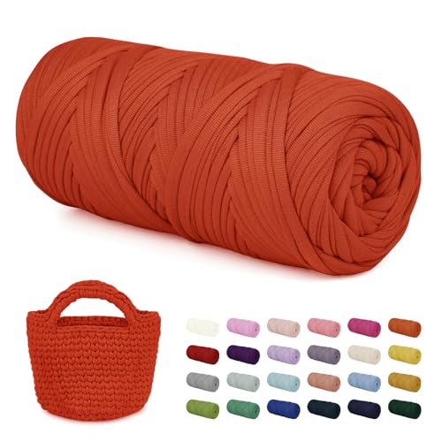 LEREATI 200g Textilgarn zum Häkeln für Körbe, Tshirt Garn zum Häkeln, Dickes Bändchengarn Ribbon T Shirt Yarn, Häkelgarn für Taschen, Häkeltaschen, Decken, Heimdekoration (Orangerot) von LEREATI