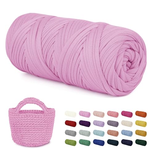 LEREATI 200g Textilgarn zum Häkeln für Körbe, Tshirt Garn zum Häkeln, Dickes Bändchengarn Ribbon T Shirt Yarn, Häkelgarn für Taschen, Häkeltaschen, Decken, Heimdekoration (Prinzessin Rosa) von LEREATI