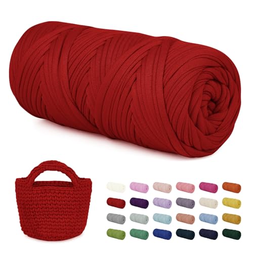 LEREATI 200g Textilgarn zum Häkeln für Körbe, Tshirt Garn zum Häkeln, Dickes Bändchengarn Ribbon T Shirt Yarn, Häkelgarn für Taschen, Häkeltaschen, Decken, Heimdekoration (Rot) von LEREATI