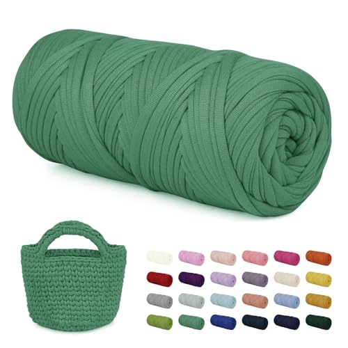 LEREATI 200g Textilgarn zum Häkeln für Körbe, Tshirt Garn zum Häkeln, Dickes Bändchengarn Ribbon T Shirt Yarn, Häkelgarn für Taschen, Häkeltaschen, Decken, Heimdekoration (Seegrün) von LEREATI