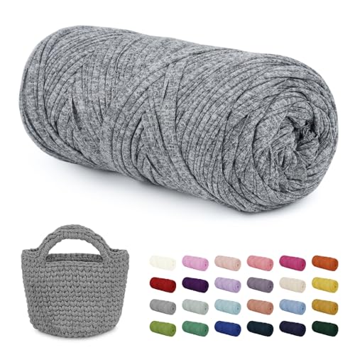 LEREATI 200g Textilgarn zum Häkeln für Körbe, Tshirt Garn zum Häkeln, Dickes Bändchengarn Ribbon T Shirt Yarn, Häkelgarn für Taschen, Häkeltaschen, Decken, Heimdekoration (Weiß Grau) von LEREATI