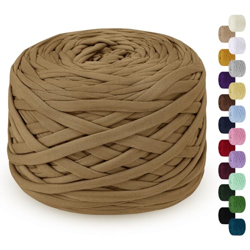 LEREATI 285g T-Shirt Garn, Textilgarn zum Häkeln für Körbe Bändchengarn Polyester Rope Garn zum Häkeln, T Shirt Garn zum Häkeln Häkelkorb Taschen Teppiche Wandbehang Makramee (Alpaka) von LEREATI