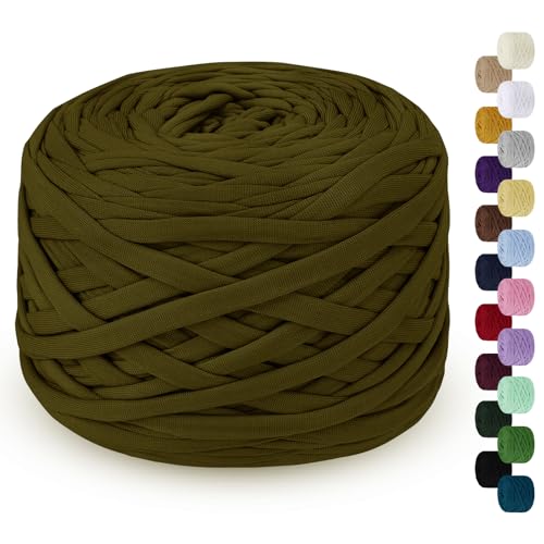 LEREATI 285g T-Shirt Garn, Textilgarn zum Häkeln für Körbe Bändchengarn Polyester Rope Garn zum Häkeln, T Shirt Garn zum Häkeln Häkelkorb Taschen Teppiche Wandbehang Makramee (Armeegrün) von LEREATI