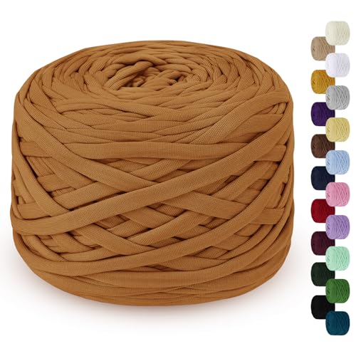 LEREATI 285g T-Shirt Garn, Textilgarn zum Häkeln für Körbe Bändchengarn Polyester Rope Garn zum Häkeln, T Shirt Garn zum Häkeln Häkelkorb Taschen Teppiche Wandbehang Makramee (Hell Orange) von LEREATI