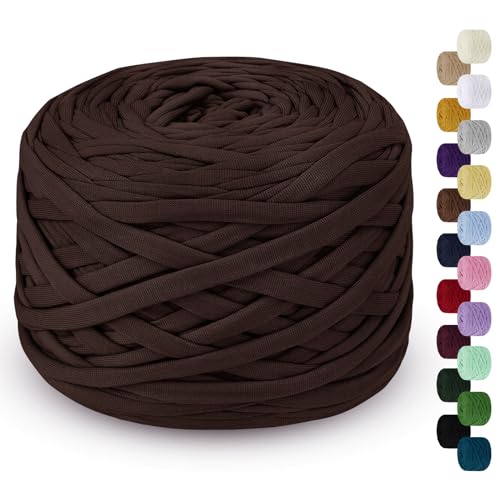 LEREATI 285g T-Shirt Garn, Textilgarn zum Häkeln für Körbe Bändchengarn Polyester Rope Garn zum Häkeln, T Shirt Garn zum Häkeln Häkelkorb Taschen Teppiche Wandbehang Makramee (Kaffee) von LEREATI