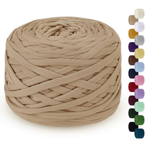 LEREATI 285g T-Shirt Garn, Textilgarn zum Häkeln für Körbe Bändchengarn Polyester Rope Garn zum Häkeln, T Shirt Garn zum Häkeln Häkelkorb Taschen Teppiche Wandbehang Makramee (Khaki) von LEREATI