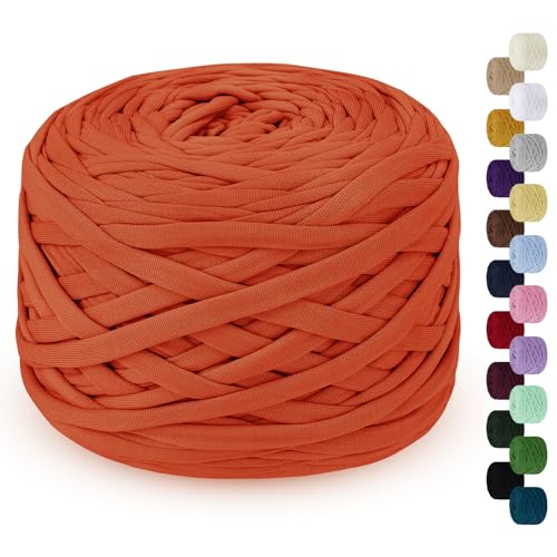 LEREATI 285g T-Shirt Garn, Textilgarn zum Häkeln für Körbe Bändchengarn Polyester Rope Garn zum Häkeln, T Shirt Garn zum Häkeln Häkelkorb Taschen Teppiche Wandbehang Makramee (Orange) von LEREATI