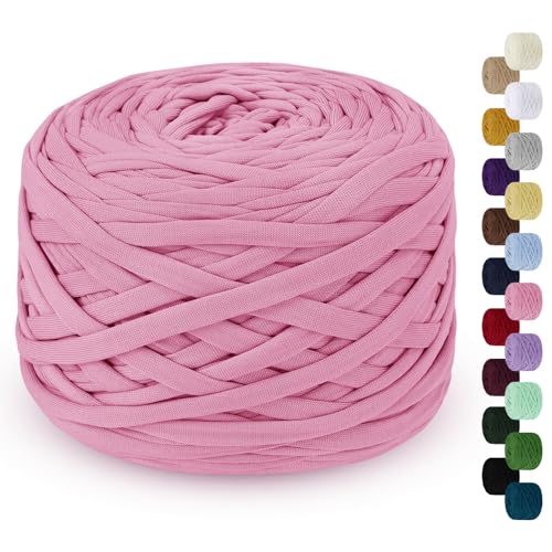 LEREATI 285g T-Shirt Garn, Textilgarn zum Häkeln für Körbe Bändchengarn Polyester Rope Garn zum Häkeln, T Shirt Garn zum Häkeln Häkelkorb Taschen Teppiche Wandbehang Makramee (Prinzessin Rosa) von LEREATI