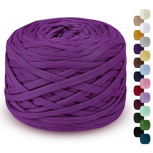 LEREATI 285g T-Shirt Garn, Textilgarn zum Häkeln für Körbe Bändchengarn Polyester Rope Garn zum Häkeln, T Shirt Garn zum Häkeln Häkelkorb Taschen Teppiche Wandbehang Makramee (Rosa Violett) von LEREATI