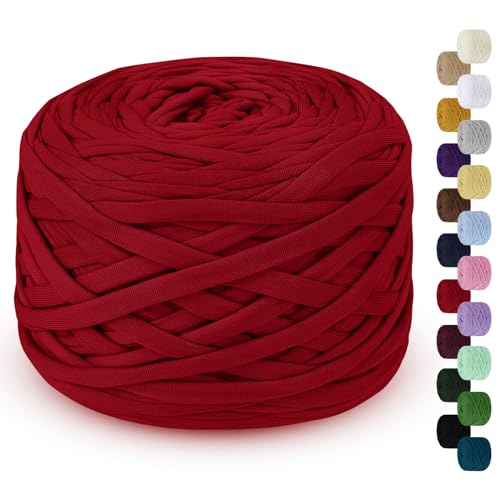 LEREATI 285g T-Shirt Garn, Textilgarn zum Häkeln für Körbe Bändchengarn Polyester Rope Garn zum Häkeln, T Shirt Garn zum Häkeln Häkelkorb Taschen Teppiche Wandbehang Makramee (Rot) von LEREATI