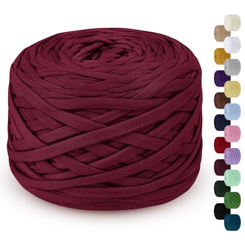 LEREATI 285g T-Shirt Garn, Textilgarn zum Häkeln für Körbe Bändchengarn Polyester Rope Garn zum Häkeln, T Shirt Garn zum Häkeln Häkelkorb Taschen Teppiche Wandbehang Makramee (Weinrot) von LEREATI