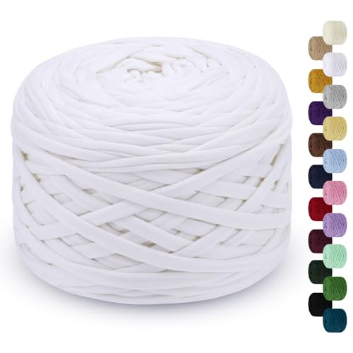 LEREATI 285g T-Shirt Garn, Textilgarn zum Häkeln für Körbe Bändchengarn Polyester Rope Garn zum Häkeln, T Shirt Garn zum Häkeln Häkelkorb Taschen Teppiche Wandbehang Makramee (Weiß) von LEREATI