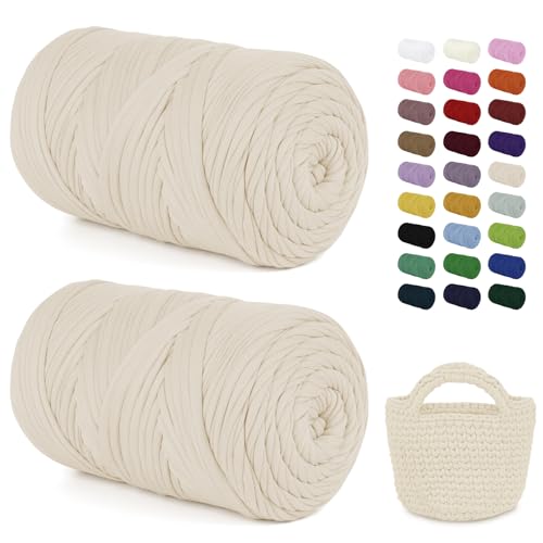 LEREATI 2x400g Textilgarn zum Häkeln für Körbe, Tshirt Garn zum Häkeln, Dickes Bändchengarn Ribbon T Shirt Yarn, Häkelgarn für Taschen, Häkeltaschen, Decken, Heimdekoration (Beige Aprikose) von LEREATI