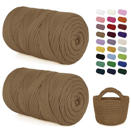 LEREATI 2x400g Textilgarn zum Häkeln für Körbe, Tshirt Garn zum Häkeln, Dickes Bändchengarn Ribbon T Shirt Yarn, Häkelgarn für Taschen, Häkeltaschen, Decken, Heimdekoration (Dunkelbraun) von LEREATI