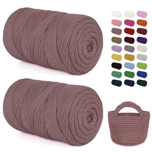 LEREATI 2x400g Textilgarn zum Häkeln für Körbe, Tshirt Garn zum Häkeln, Dickes Bändchengarn Ribbon T Shirt Yarn, Häkelgarn für Taschen, Häkeltaschen, Decken, Heimdekoration (Dunkles Fleischrosa) von LEREATI