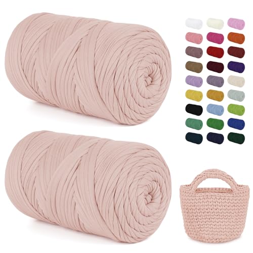 LEREATI 2x400g Textilgarn zum Häkeln für Körbe, Tshirt Garn zum Häkeln, Dickes Bändchengarn Ribbon T Shirt Yarn, Häkelgarn für Taschen, Häkeltaschen, Decken, Heimdekoration (Fleischrosa) von LEREATI