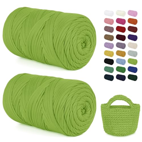 LEREATI 2x400g Textilgarn zum Häkeln für Körbe, Tshirt Garn zum Häkeln, Dickes Bändchengarn Ribbon T Shirt Yarn, Häkelgarn für Taschen, Häkeltaschen, Decken, Heimdekoration (Fruchtgrün) von LEREATI