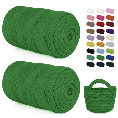 LEREATI 2x400g Textilgarn zum Häkeln für Körbe, Tshirt Garn zum Häkeln, Dickes Bändchengarn Ribbon T Shirt Yarn, Häkelgarn für Taschen, Häkeltaschen, Decken, Heimdekoration (Grasgrün) von LEREATI