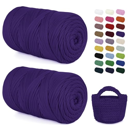 LEREATI 2x400g Textilgarn zum Häkeln für Körbe, Tshirt Garn zum Häkeln, Dickes Bändchengarn Ribbon T Shirt Yarn, Häkelgarn für Taschen, Häkeltaschen, Decken, Heimdekoration (Helles Violett) von LEREATI