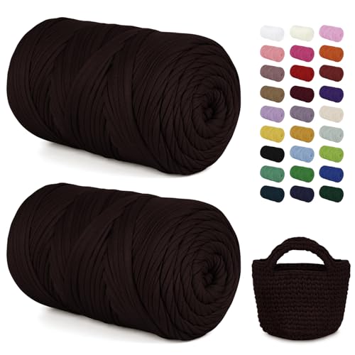 LEREATI 2x400g Textilgarn zum Häkeln für Körbe, Tshirt Garn zum Häkeln, Dickes Bändchengarn Ribbon T Shirt Yarn, Häkelgarn für Taschen, Häkeltaschen, Decken, Heimdekoration (Kaffee) von LEREATI