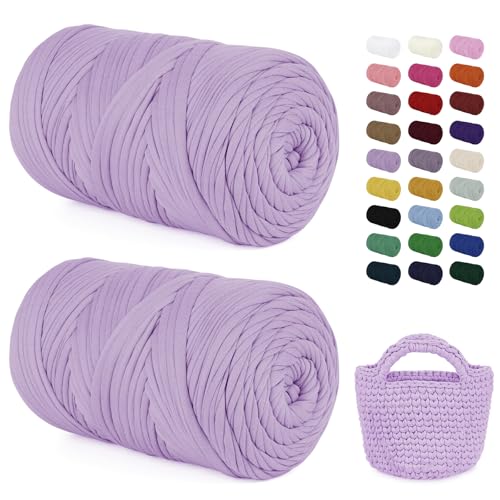 LEREATI 2x400g Textilgarn zum Häkeln für Körbe, Tshirt Garn zum Häkeln, Dickes Bändchengarn Ribbon T Shirt Yarn, Häkelgarn für Taschen, Häkeltaschen, Decken, Heimdekoration (Lila Violett) von LEREATI