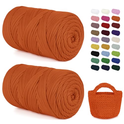 LEREATI 2x400g Textilgarn zum Häkeln für Körbe, Tshirt Garn zum Häkeln, Dickes Bändchengarn Ribbon T Shirt Yarn, Häkelgarn für Taschen, Häkeltaschen, Decken, Heimdekoration (Orange Gelb) von LEREATI