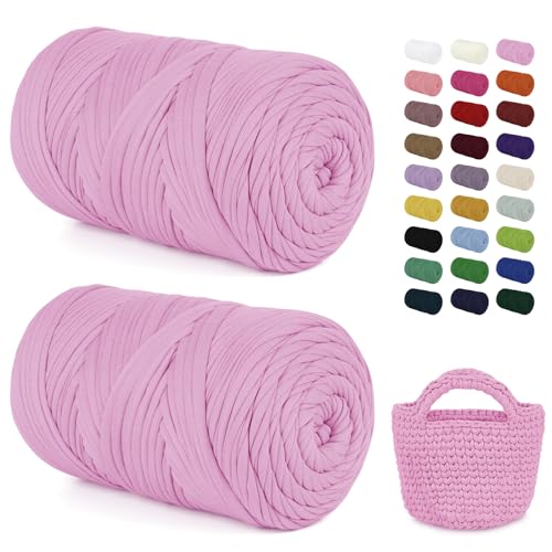 LEREATI 2x400g Textilgarn zum Häkeln für Körbe, Tshirt Garn zum Häkeln, Dickes Bändchengarn Ribbon T Shirt Yarn, Häkelgarn für Taschen, Häkeltaschen, Decken, Heimdekoration (Prinzessin Rosa) von LEREATI