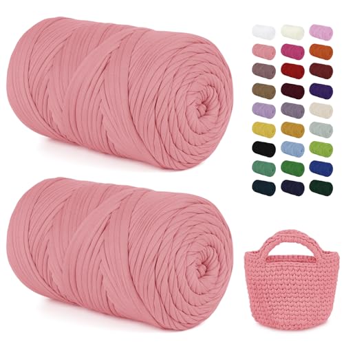 LEREATI 2x400g Textilgarn zum Häkeln für Körbe, Tshirt Garn zum Häkeln, Dickes Bändchengarn Ribbon T Shirt Yarn, Häkelgarn für Taschen, Häkeltaschen, Decken, Heimdekoration (Rosenrosa) von LEREATI