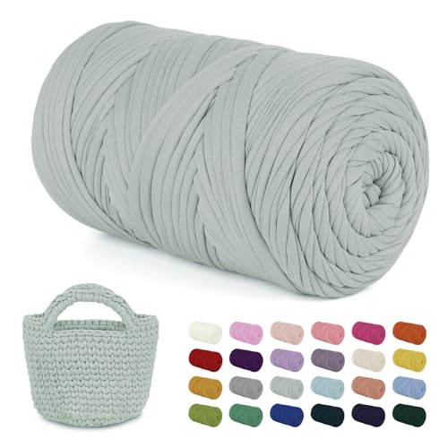 LEREATI 400g Textilgarn zum Häkeln für Körbe, Tshirt Garn zum Häkeln, Dickes Bändchengarn Ribbon T Shirt Yarn, Häkelgarn für Taschen, Häkeltaschen, Decken, Heimdekoration (Bohne Grün) von LEREATI