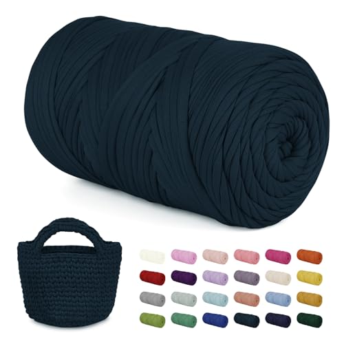 LEREATI 400g Textilgarn zum Häkeln für Körbe, Tshirt Garn zum Häkeln, Dickes Bändchengarn Ribbon T Shirt Yarn, Häkelgarn für Taschen, Häkeltaschen, Decken, Heimdekoration (Denim Blau) von LEREATI