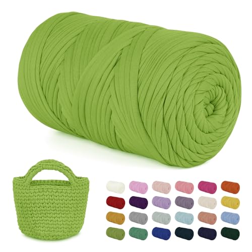 LEREATI 400g Textilgarn zum Häkeln für Körbe, Tshirt Garn zum Häkeln, Dickes Bändchengarn Ribbon T Shirt Yarn, Häkelgarn für Taschen, Häkeltaschen, Decken, Heimdekoration (Fruchtgrün) von LEREATI