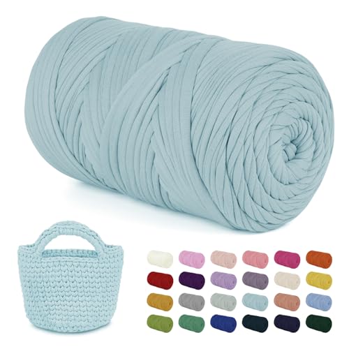 LEREATI 400g Textilgarn zum Häkeln für Körbe, Tshirt Garn zum Häkeln, Dickes Bändchengarn Ribbon T Shirt Yarn, Häkelgarn für Taschen, Häkeltaschen, Decken, Heimdekoration (Hellblau) von LEREATI