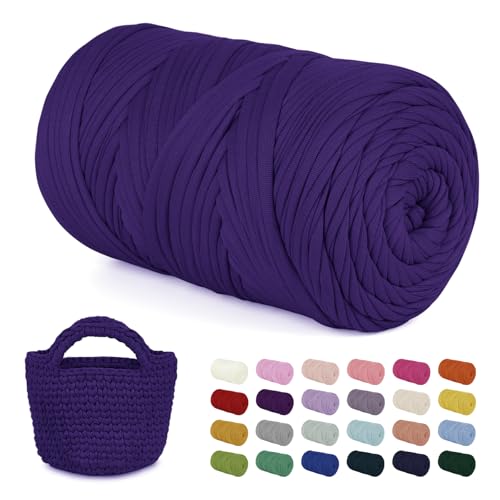 LEREATI 400g Textilgarn zum Häkeln für Körbe, Tshirt Garn zum Häkeln, Dickes Bändchengarn Ribbon T Shirt Yarn, Häkelgarn für Taschen, Häkeltaschen, Decken, Heimdekoration (Helles Violett) von LEREATI