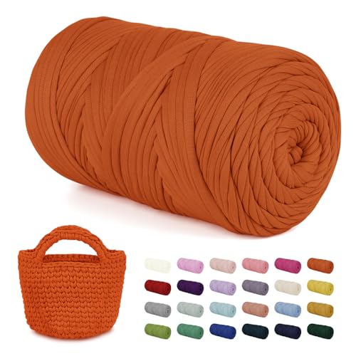 LEREATI 400g Textilgarn zum Häkeln für Körbe, Tshirt Garn zum Häkeln, Dickes Bändchengarn Ribbon T Shirt Yarn, Häkelgarn für Taschen, Häkeltaschen, Decken, Heimdekoration (Orange Gelb) von LEREATI