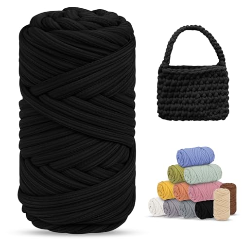 LEREATI Dicke Armstricken Wolle zum Häkeln, 30m Handstrickgarn 250g Chunky Yarn Schlauchgarn Wolle Dickes Garn, Dicke Wolle zum Handstricken Decke, Tasche, Körbe, Haustiernester (Schwarz) von LEREATI