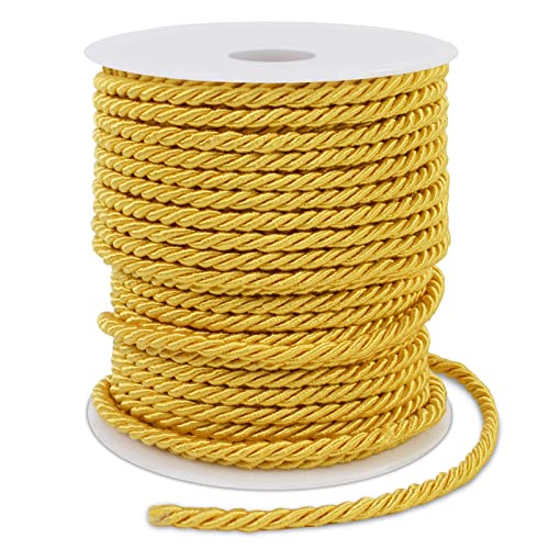 LEREATI Goldgelb Polyester Kordel 3mm x 25m, 3-lagige Weiches Bastelseil Satin-Kordel-Besatz Dekorative gedrehte Makramee Schnur für DIY Handwerk Vorhang Krawatte Ehre Cord Geschenk Taschen von LEREATI