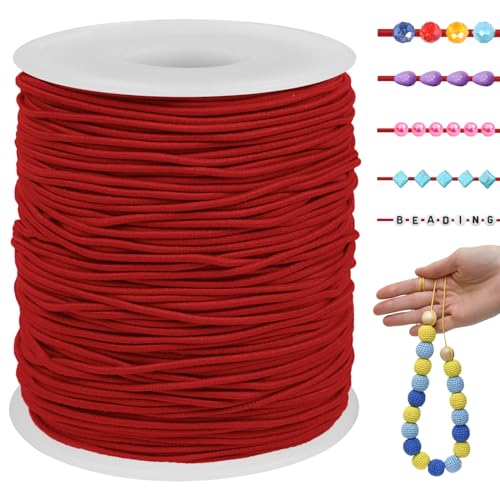 LEREATI Gummiband für Armbänder 1.2mm x 100m Perlenschnur Gummi Armband Elastische Schnur Rund Elastisches Band für Armbänder, Schmuck, Halskette, Perlen, Bastelarbeiten (Rot) von LEREATI