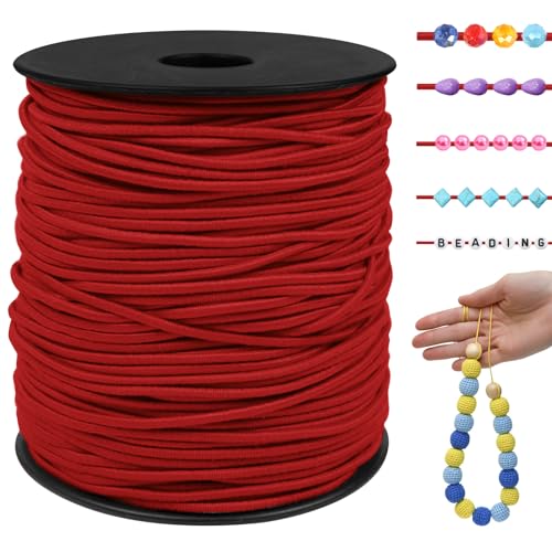 LEREATI Gummiband für Armbänder 1.5mm x 100m Perlenschnur Gummi Armband Elastische Schnur Rund Elastisches Band für Armbänder, Schmuck, Halskette, Perlen, Bastelarbeiten (Rot) von LEREATI